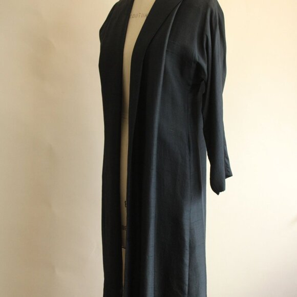 Vintage 1960s Swing Coat with Pockets, Cates Blue Black Silk Jacket, White Linin - Picture 6 of 10